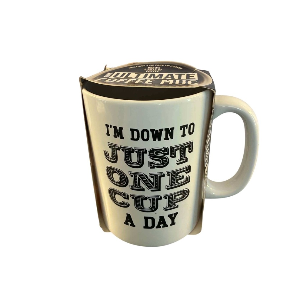 Bay Island Coffee Mug Gift Set White New "Just One Cup A Day" Novelty